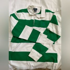 Green and White Stripped Boys Large (14-16) Polo Shirt